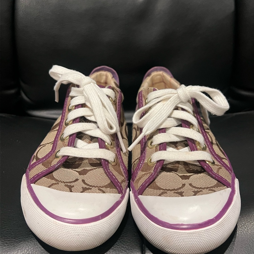 Coach Women's Sneakers in Purple and Tan - Picture 2 of 6